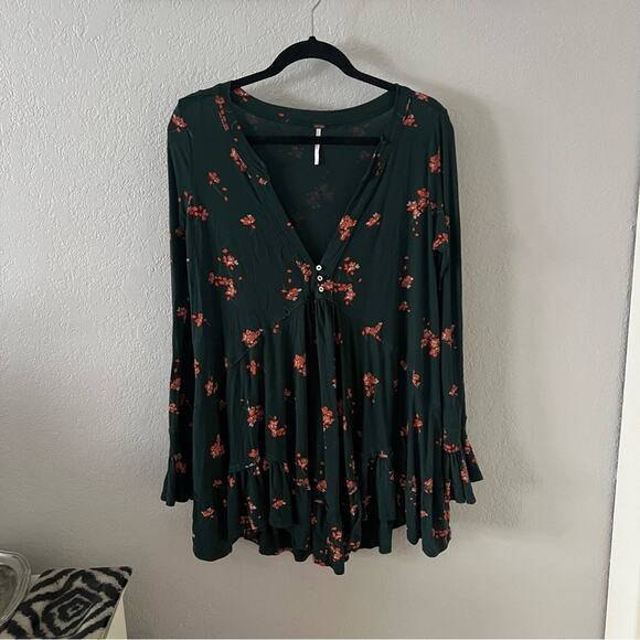 Free People Olivia Green Floral Print Tunic Dress - Picture 4 of 9